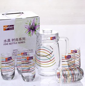 艾格莱雅 炫彩条纹杯壶套装A-DDH-1E/L7 玻璃杯壶套装批售