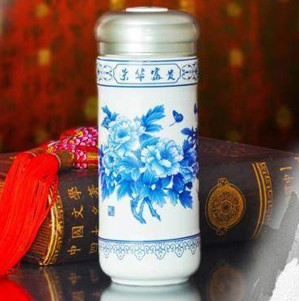 皇家礼瓷 荣华富贵御泉杯+茶叶罐（青花瓷）CQH000129