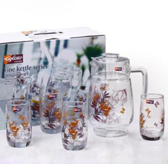 艾格莱雅 精品印花水具5件套A-EH1001E/L5 玻璃杯壶